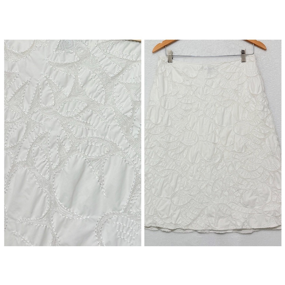 Lafayette 148 Embroidered White A-Line‎ Midi Skirt Sz 8-10 Quiet Luxury Bridal